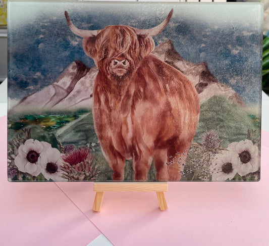 Highland Cow Glass Chopping Board